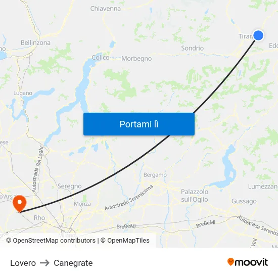 Lovero to Canegrate map