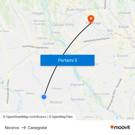 Nicorvo to Canegrate map