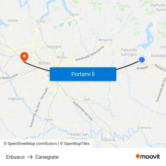 Erbusco to Canegrate map