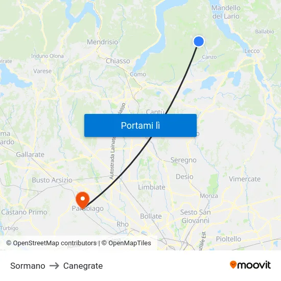 Sormano to Canegrate map