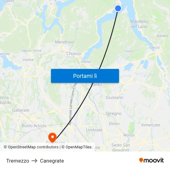 Tremezzo to Canegrate map