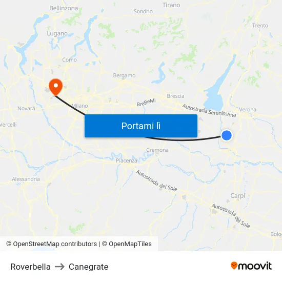 Roverbella to Canegrate map