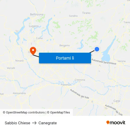 Sabbio Chiese to Canegrate map