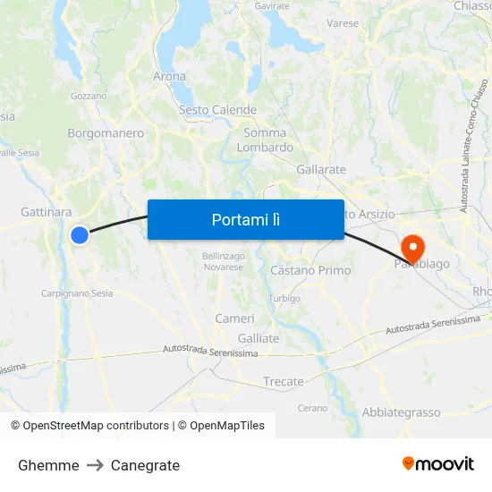 Ghemme to Canegrate map