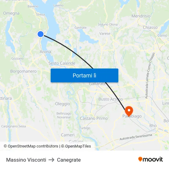 Massino Visconti to Canegrate map