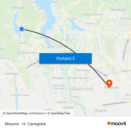 Miasino to Canegrate map