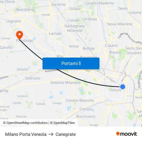 Milano Porta Venezia to Canegrate map