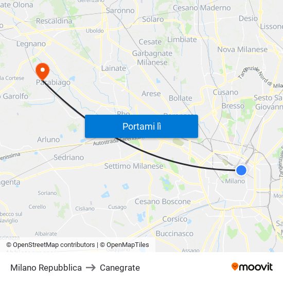 Milano Repubblica to Canegrate map