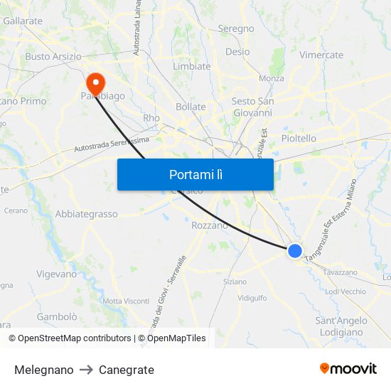 Melegnano to Canegrate map