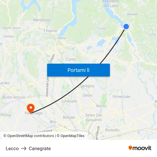 Lecco to Canegrate map