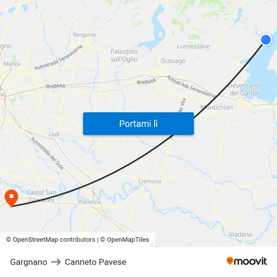 Gargnano to Canneto Pavese map