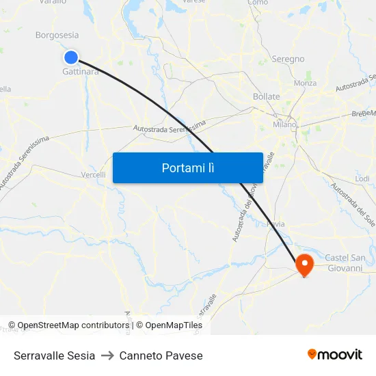 Serravalle Sesia to Canneto Pavese map