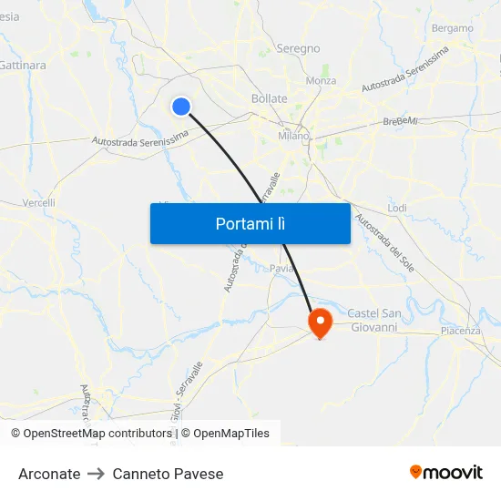 Arconate to Canneto Pavese map