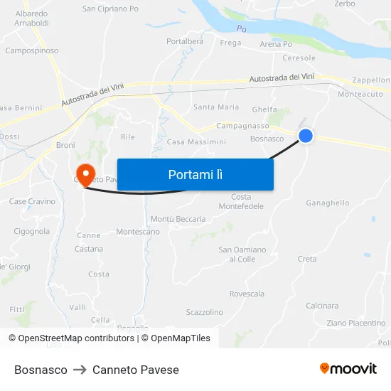 Bosnasco to Canneto Pavese map