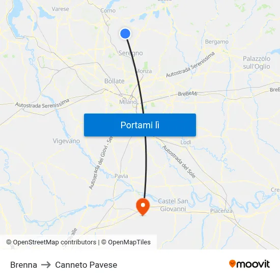Brenna to Canneto Pavese map