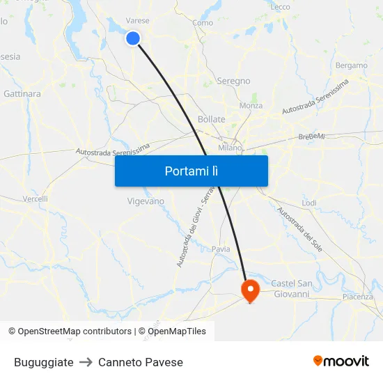 Buguggiate to Canneto Pavese map