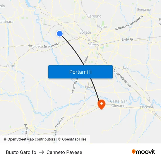 Busto Garolfo to Canneto Pavese map