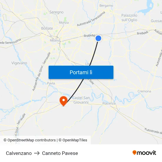 Calvenzano to Canneto Pavese map