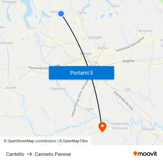 Cantello to Canneto Pavese map
