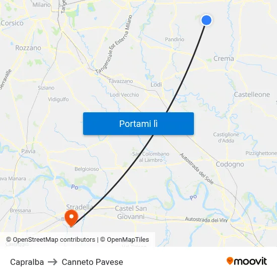 Capralba to Canneto Pavese map
