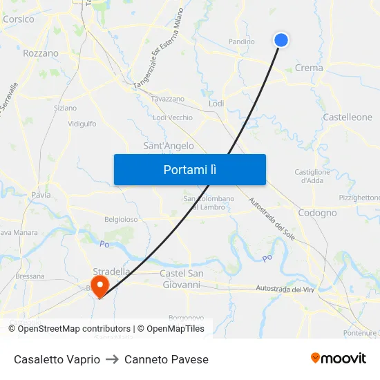 Casaletto Vaprio to Canneto Pavese map