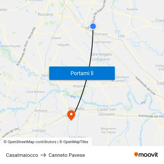 Casalmaiocco to Canneto Pavese map