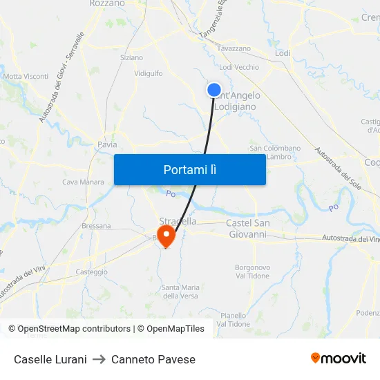 Caselle Lurani to Canneto Pavese map