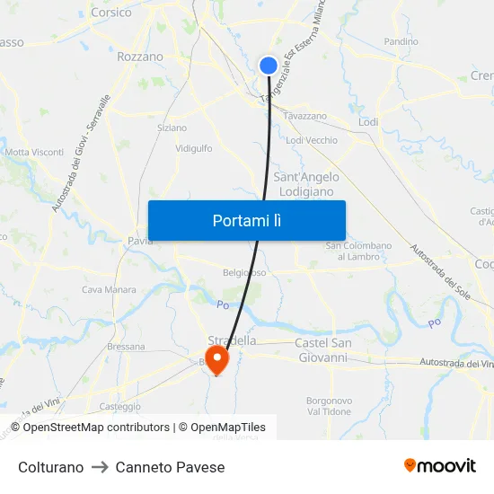 Colturano to Canneto Pavese map