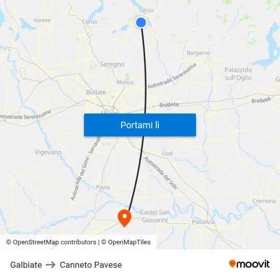 Galbiate to Canneto Pavese map