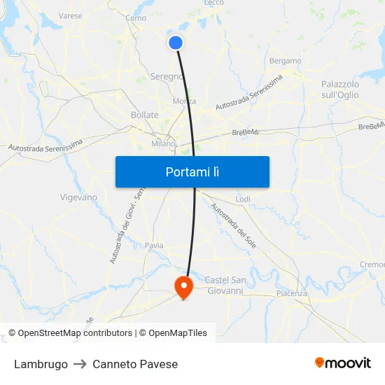 Lambrugo to Canneto Pavese map