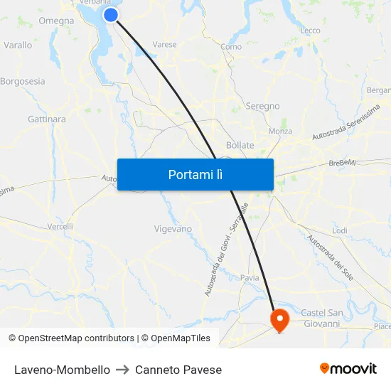 Laveno-Mombello to Canneto Pavese map