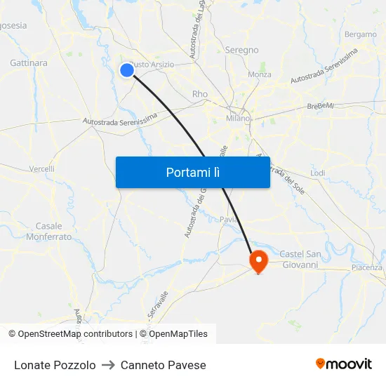 Lonate Pozzolo to Canneto Pavese map