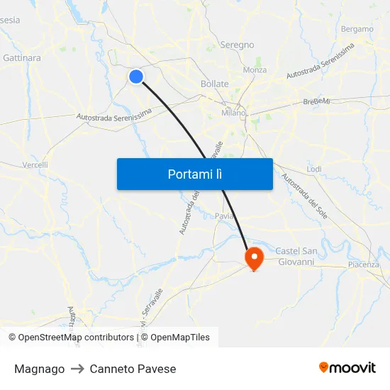 Magnago to Canneto Pavese map