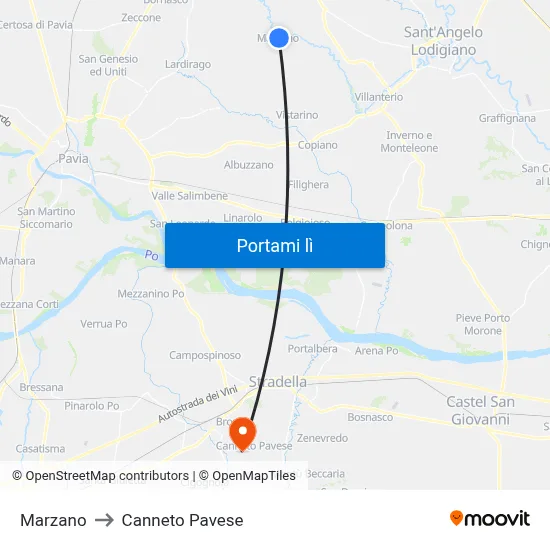 Marzano to Canneto Pavese map