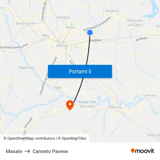 Masate to Canneto Pavese map