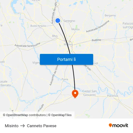 Misinto to Canneto Pavese map