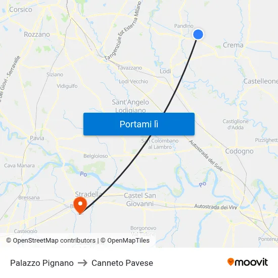 Palazzo Pignano to Canneto Pavese map