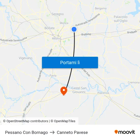 Pessano Con Bornago to Canneto Pavese map