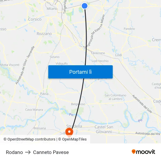 Rodano to Canneto Pavese map