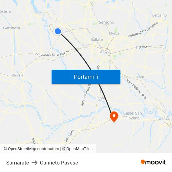 Samarate to Canneto Pavese map