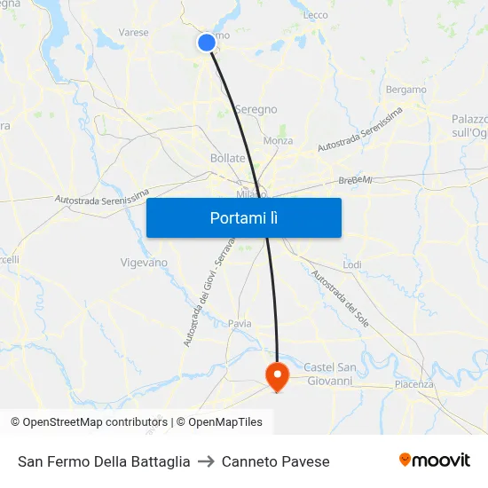 San Fermo Della Battaglia to Canneto Pavese map