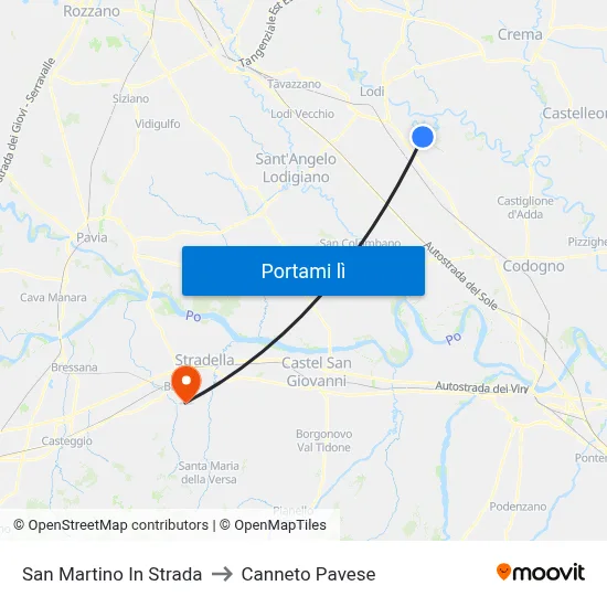 San Martino In Strada to Canneto Pavese map