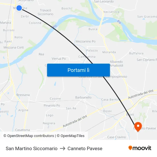 San Martino Siccomario to Canneto Pavese map