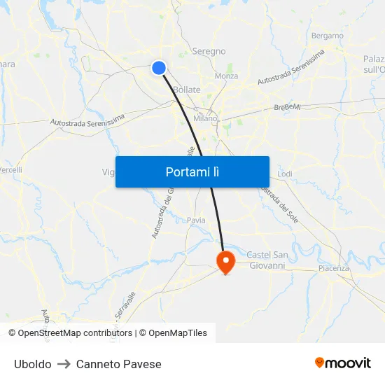 Uboldo to Canneto Pavese map