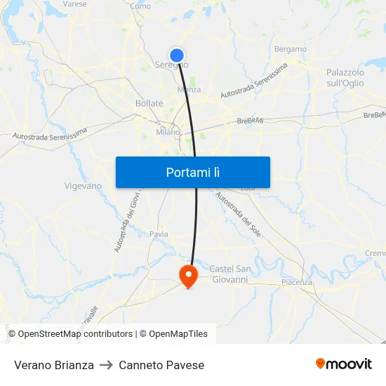 Verano Brianza to Canneto Pavese map