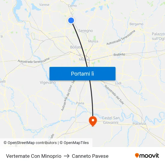 Vertemate Con Minoprio to Canneto Pavese map