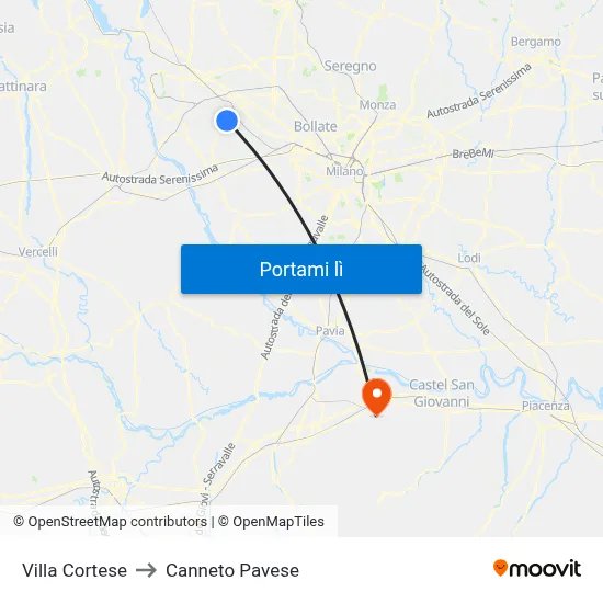 Villa Cortese to Canneto Pavese map