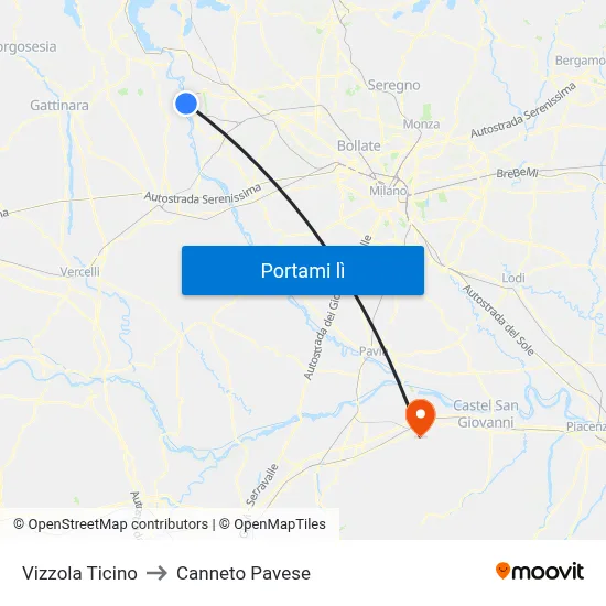 Vizzola Ticino to Canneto Pavese map