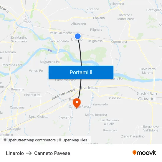 Linarolo to Canneto Pavese map
