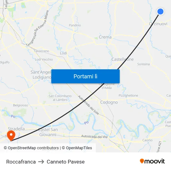 Roccafranca to Canneto Pavese map